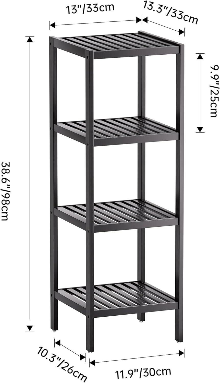 Bathroom Storage Shelf, 4-Tier Bamboo Rack Organizer, Multifunctional Shelving Unit For Living Room Bedroom Kitchen (Black)