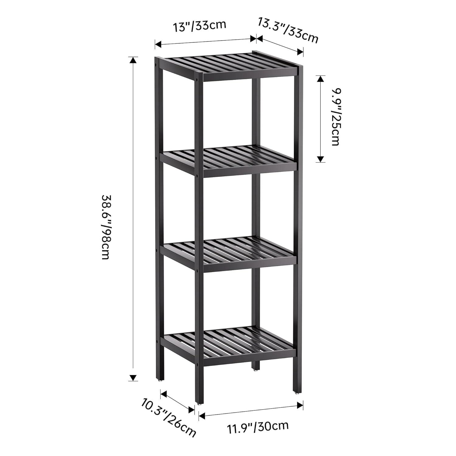 Bathroom Storage Shelf, 4-Tier Bamboo Rack Organizer, Multifunctional Shelving Unit For Living Room Bedroom Kitchen (Black)