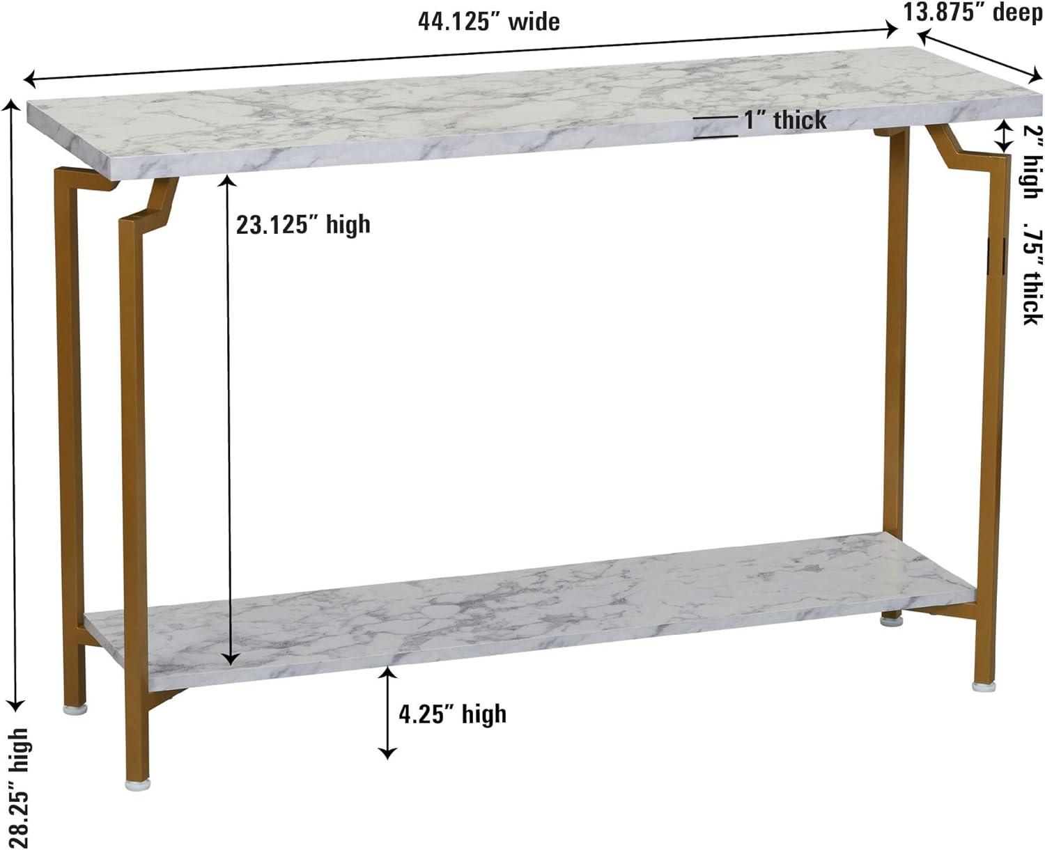 Crown Console Sofa Table with Storage Shelf White Marble and Gold Metal