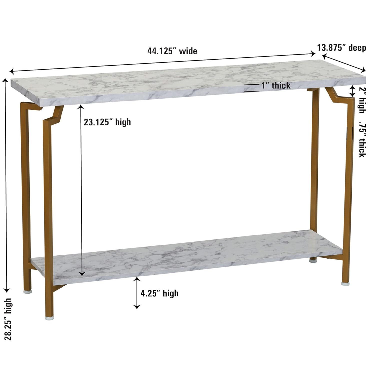 Crown Console Sofa Table with Storage Shelf White Marble and Gold Metal