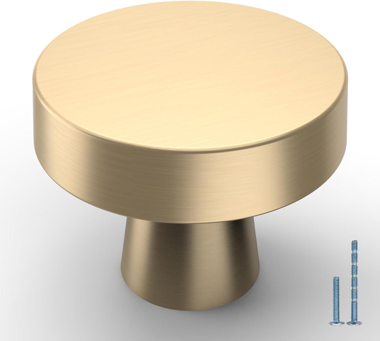 Brushed Brass Round Knurled Cabinet Knob Set