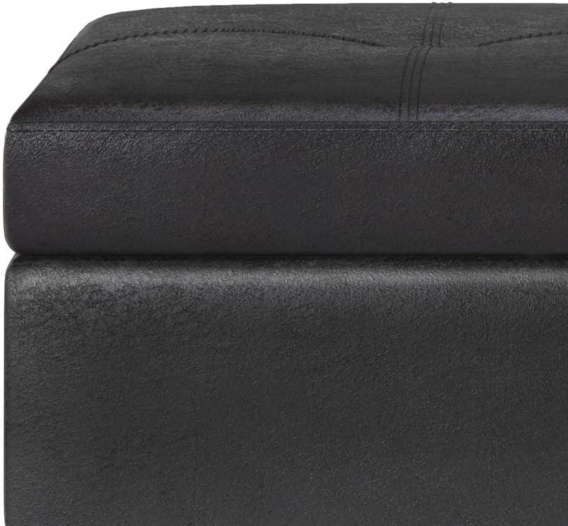 Simpli Home Oregon 42" Wd. Storage Ottoman Bench with Tray in Distressed Black