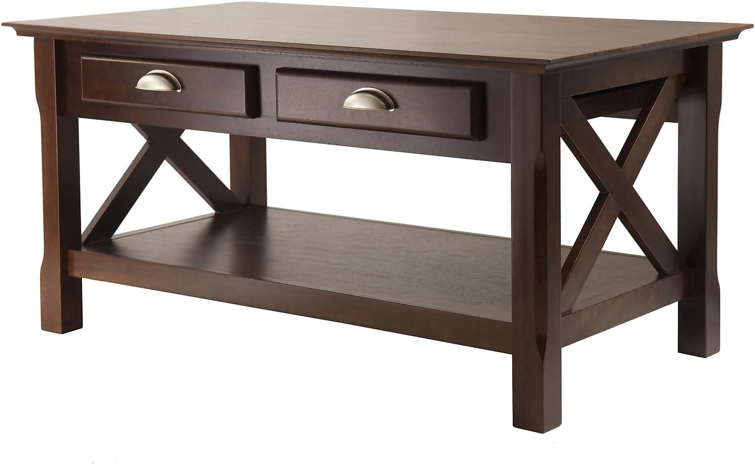 Brown Rectangular Wood Coffee Table with Storage Drawers