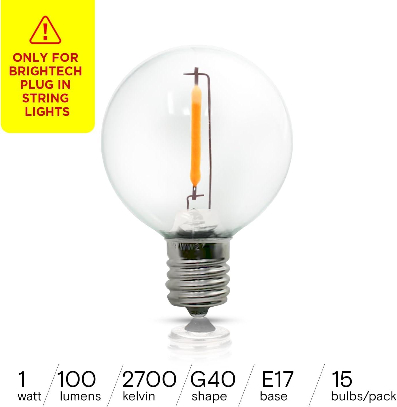 Brightech Ambience Pro 15pk 1-Watt 2700K G40 Dimmable E17 LED Vintage Edison LED Light Bulbs