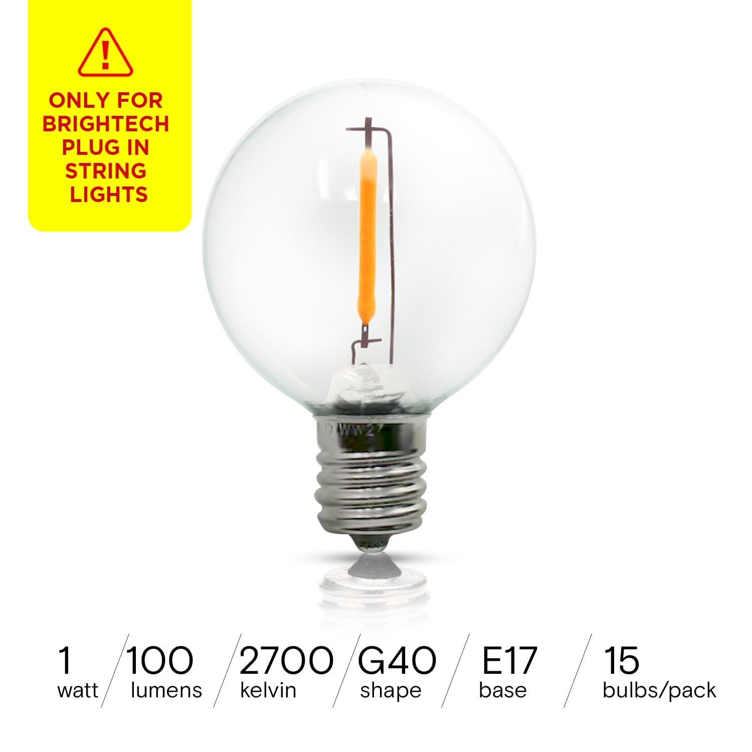 Brightech Ambience Pro 15pk 1-Watt 2700K G40 Dimmable E17 LED Vintage Edison LED Light Bulbs