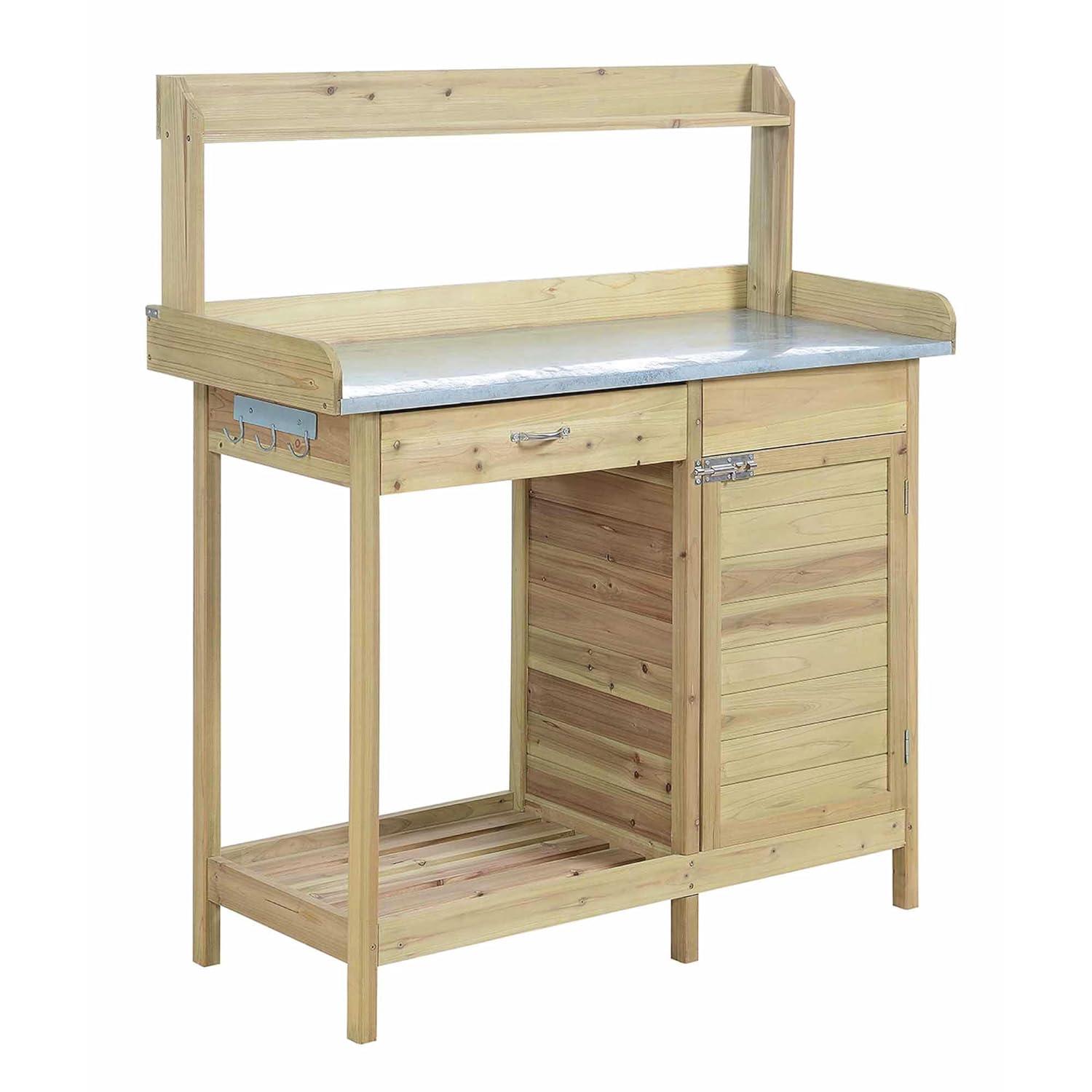 Convenience Concepts Deluxe Potting Bench with Cabinet- Natural Fir Wood Finish