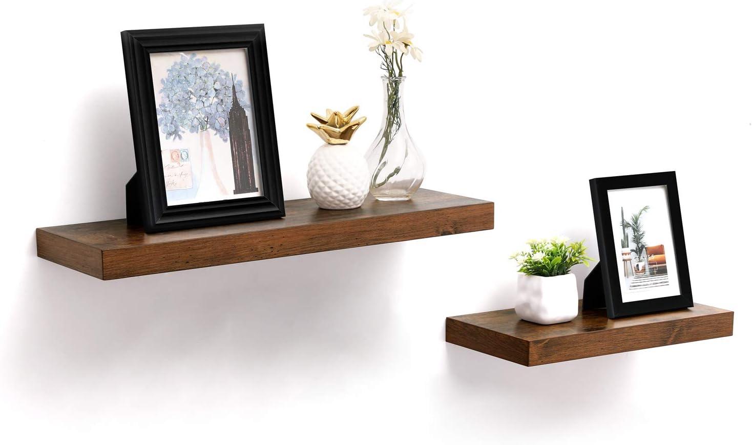 Rustic Brown 2-Tier Lacquered Wall Shelves