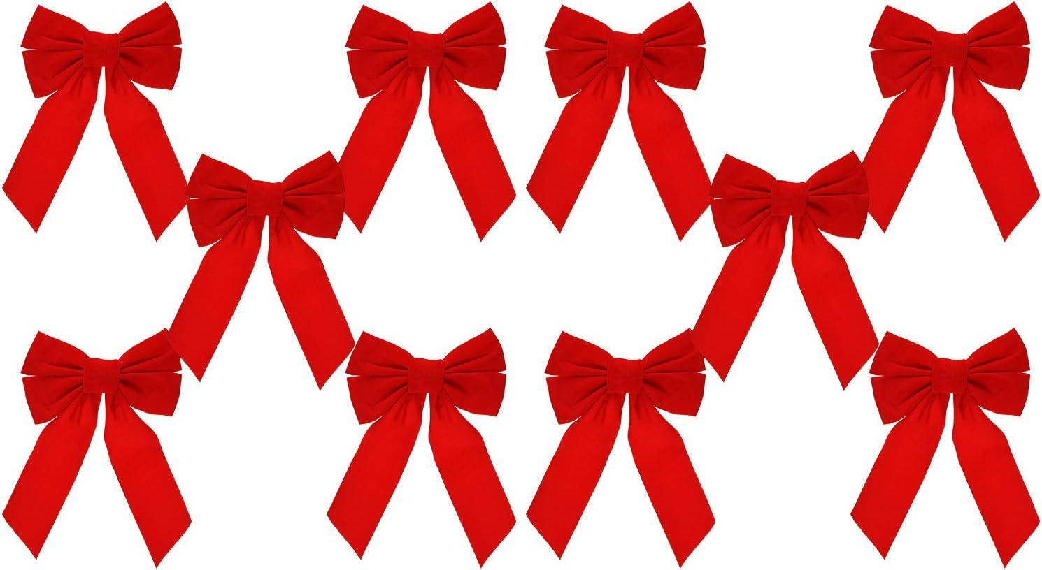 Celebrate A Holiday Red Velvet Christmas Wreath Bow, Set of 10 - Dimensions of 9" W X 13" L - Great for Christmas Garland, Large Gifts, Parties and More - Indoor or Outdoor Christmas Decorations