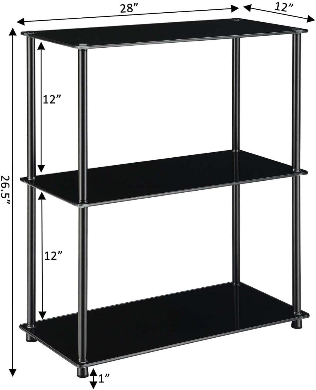 Convenience Concepts Designs2Go Classic Glass 3 Shelf Bookcase, Black Glass