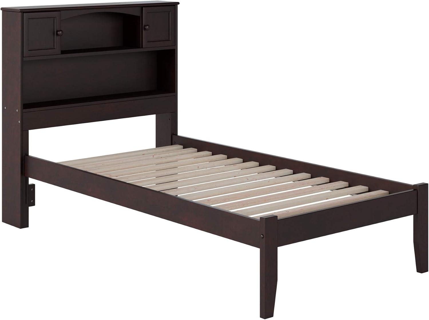 Espresso Twin XL Wood Platform Bed with Bookcase Headboard