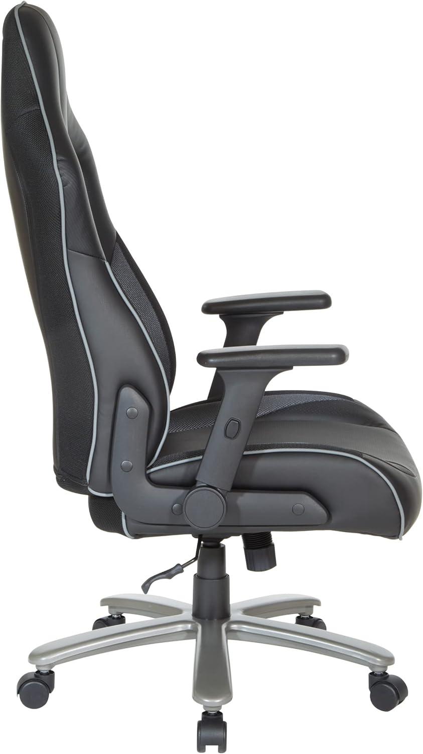 Big & Tall Bonded Leather Gaming Chair in Gray Mesh