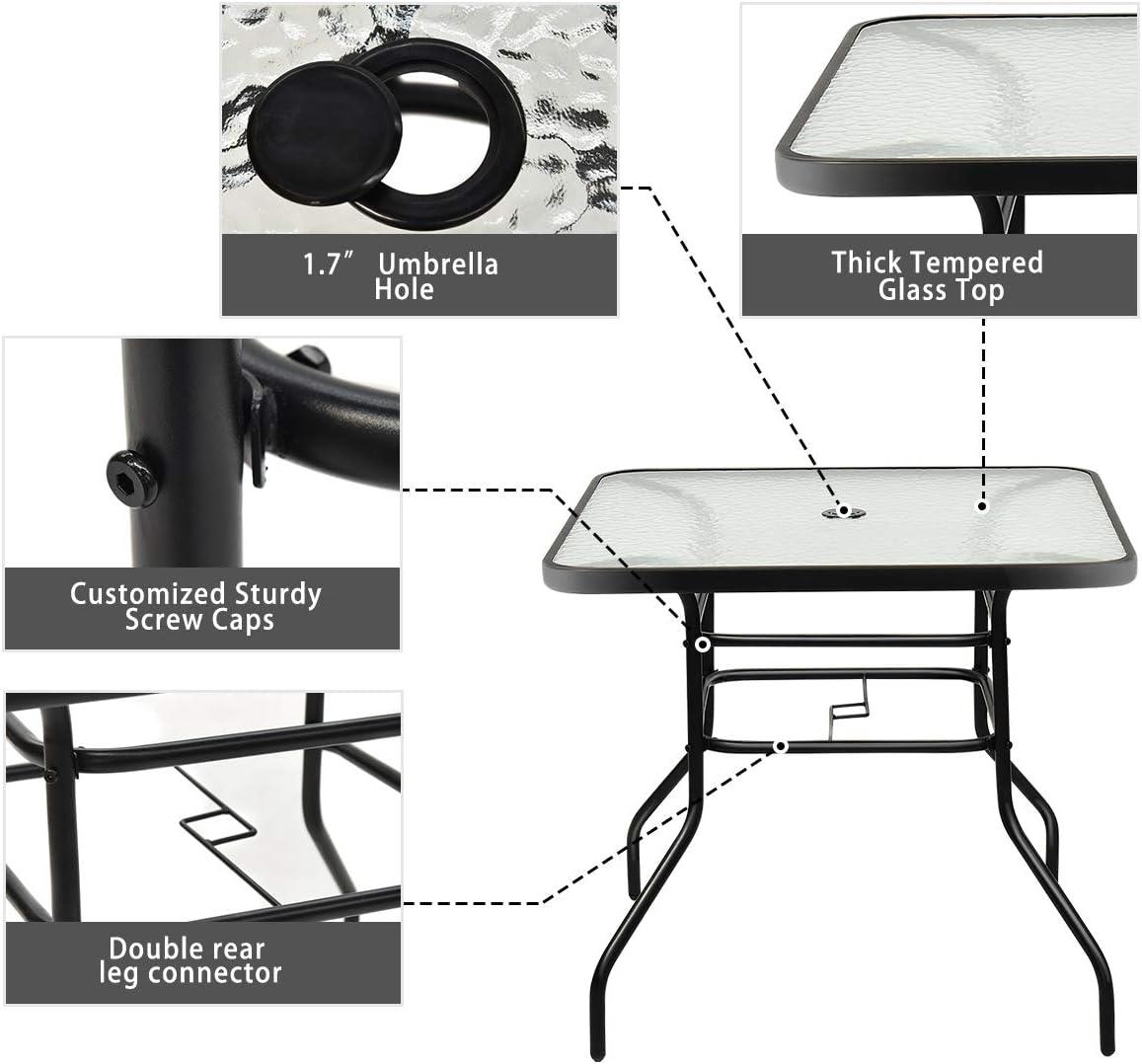 Costway 32'' Patio Square Table Tempered Glass Steel Frame Outdoor Pool Yard Garden