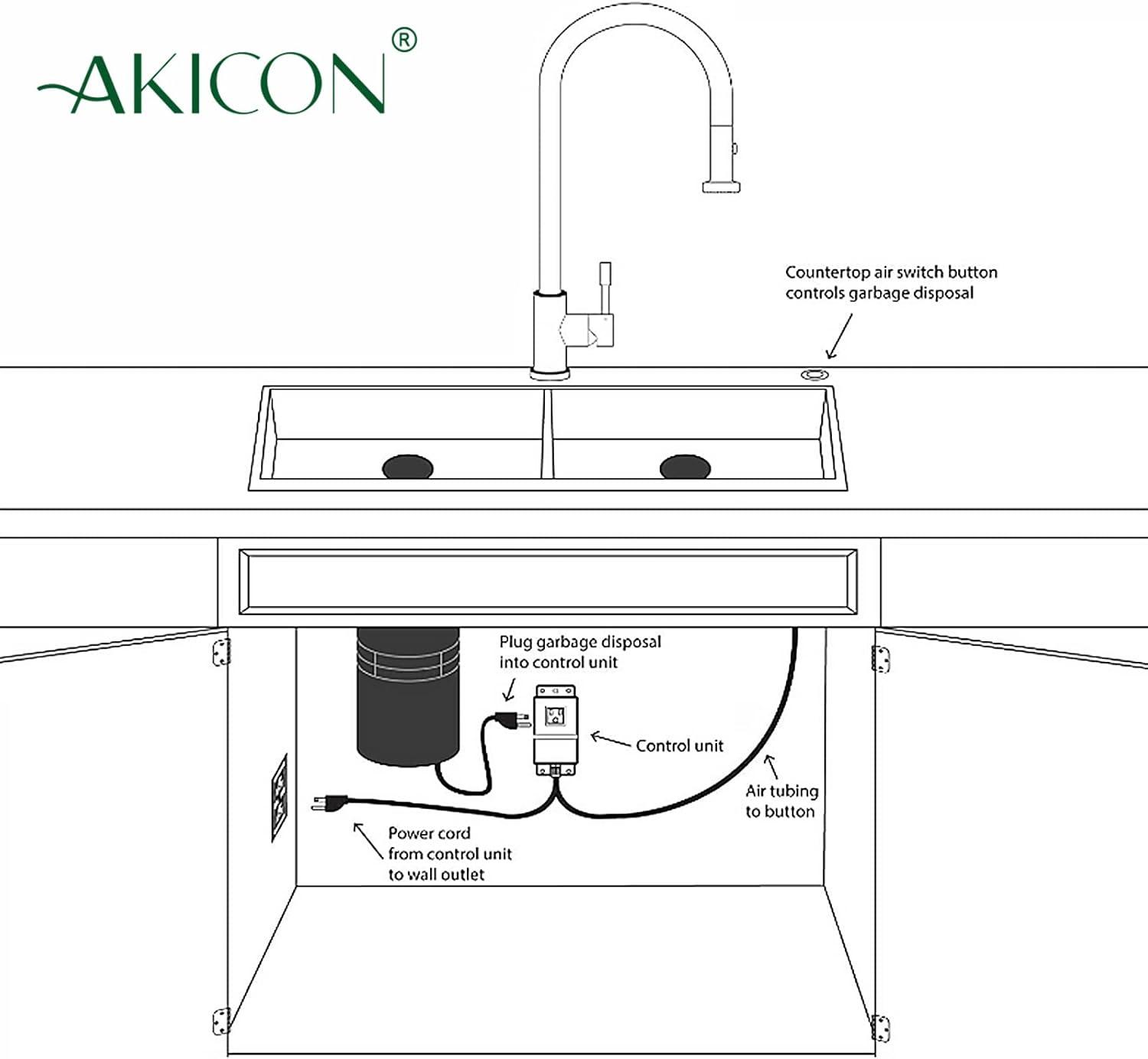 Akicon Garbage Disposal Air Switch with Air Hose, Sink Top Push Button Replacement for Air Switch Garbage/Waste Disposal Outlet (Copper)