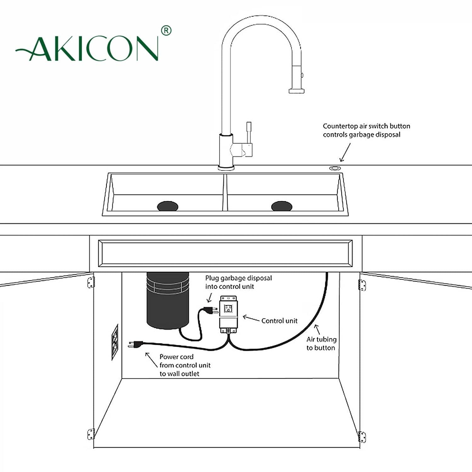 Akicon Garbage Disposal Air Switch with Air Hose, Sink Top Push Button Replacement for Air Switch Garbage/Waste Disposal Outlet (Copper)