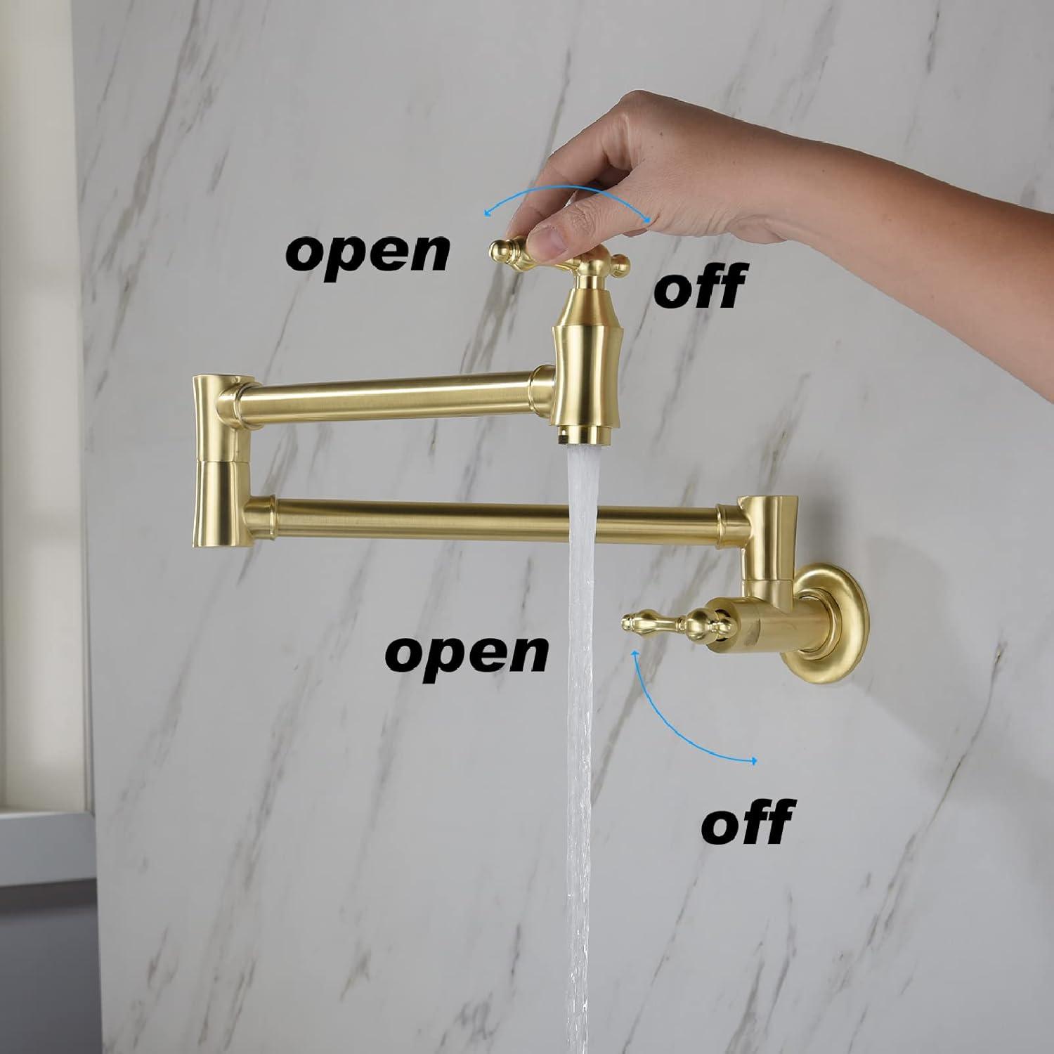 Brushed Gold Brass Wall-Mounted Pot Filler Faucet