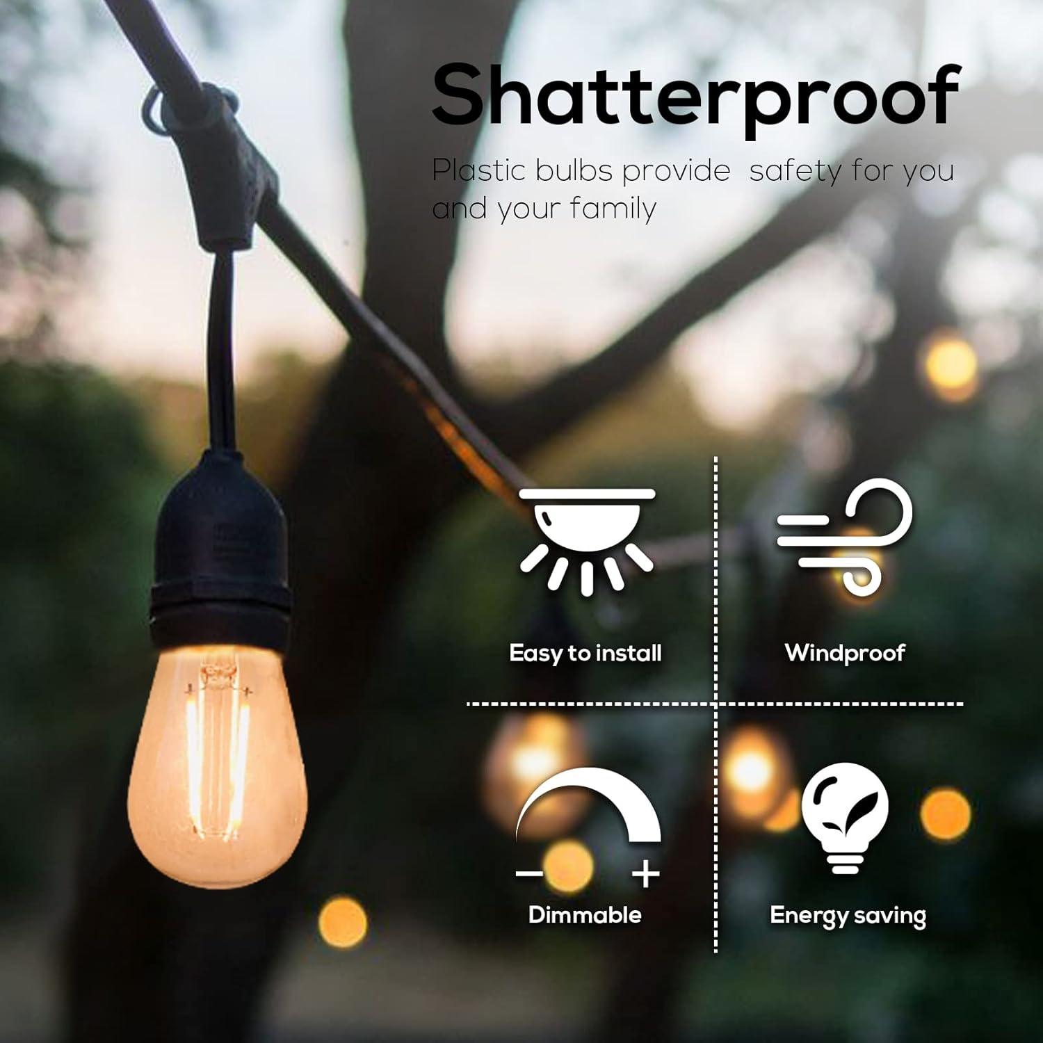 ROMANJOY 15Pack 2W S14 Replacement LED Bulbs, 2200K Warm White Waterproof Outdoor String Lights Vintage LED Filament Bulb, E26 Base Edison LED Light Bulbs