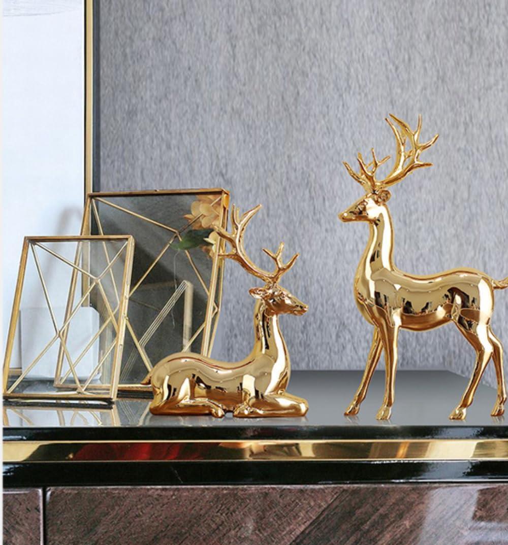 Silver Resin Deer Figurines for Nursery Decor, Set of 2