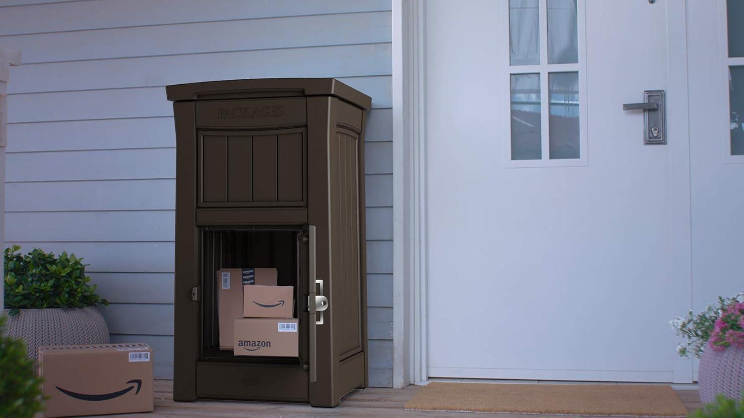 Keter Brown Package Delivery Box for Porch with Lockable Secure Storage Compartment