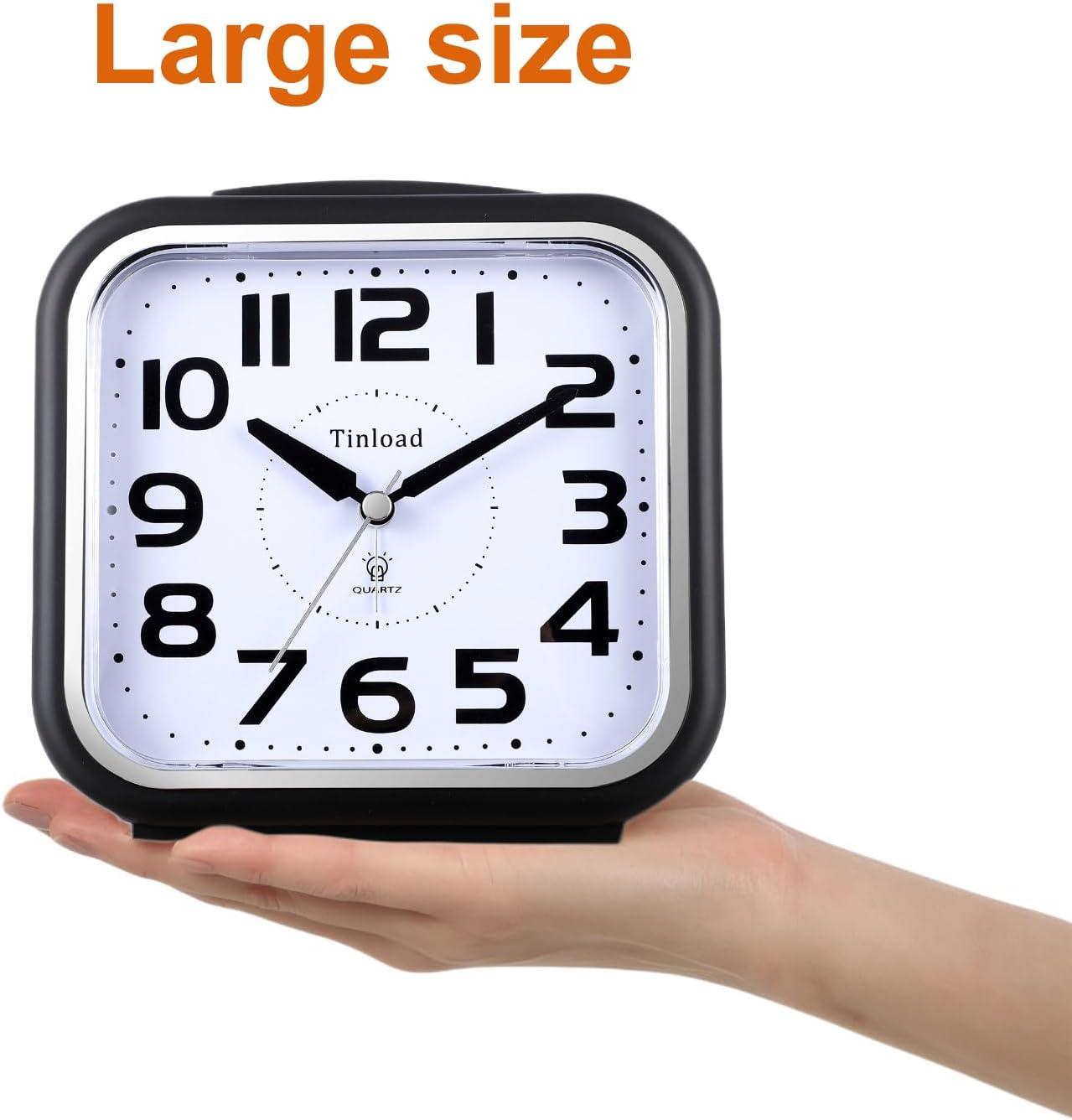 5.5" Silent Analog Alarm Clock Non Ticking, Gentle Wake, Beep Sounds, Increasing Volume, Battery Operated Snooze and Light Functions, Easy Set, Black (Best for Elder)