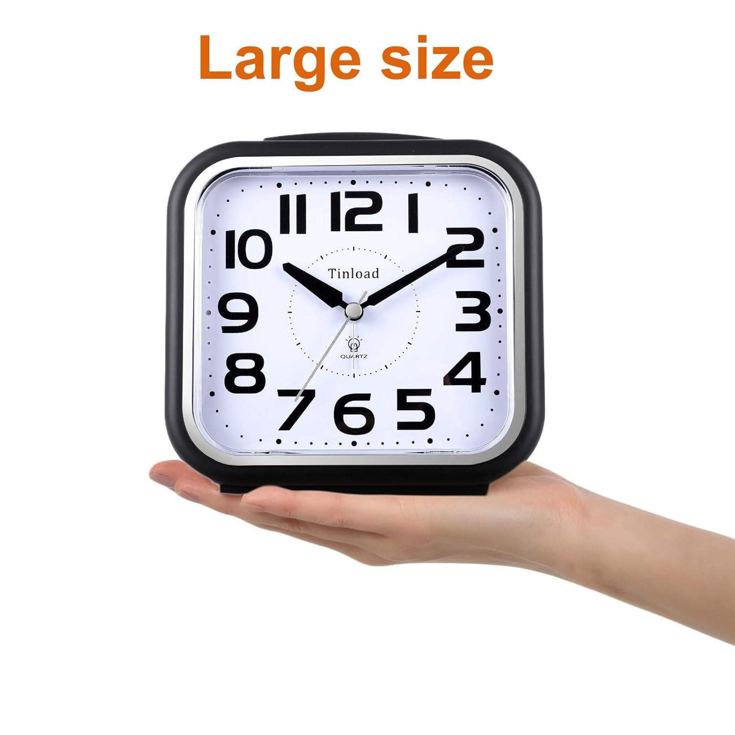 5.5" Silent Analog Alarm Clock Non Ticking, Gentle Wake, Beep Sounds, Increasing Volume, Battery Operated Snooze and Light Functions, Easy Set, Black (Best for Elder)