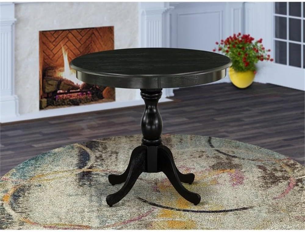 East West Furniture  36 in. Antique Round Rubber Wood Wirebrushed Black Dining Table