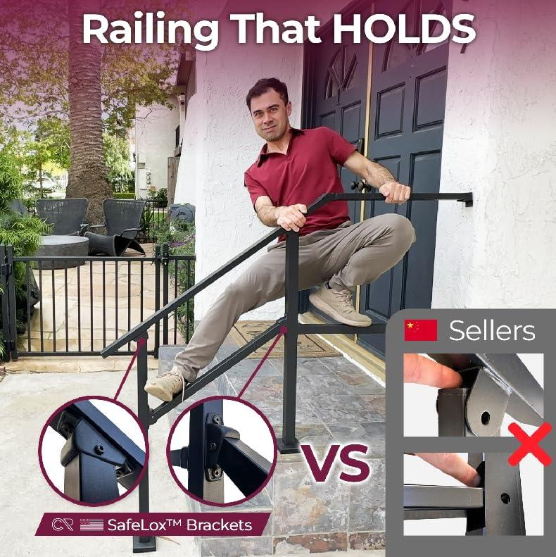 CR Home Hand Rails for Outdoor Steps for Porch, Deck, & Balcony Railing
