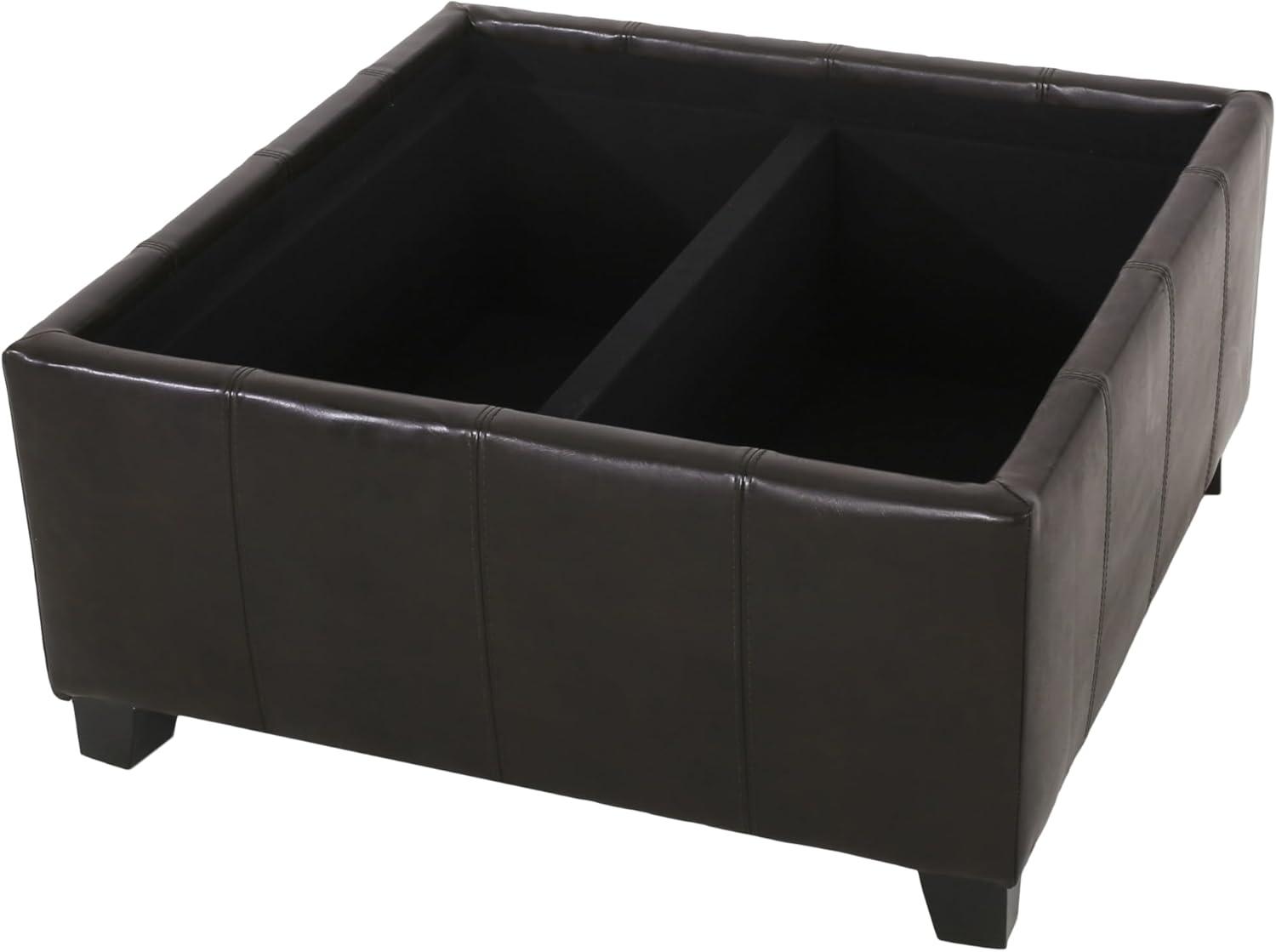 Mansfield Faux Leather Tray Top Storage Ottoman - Brown - Christopher Knight Home: Square Upholstered Bench with Wood Frame