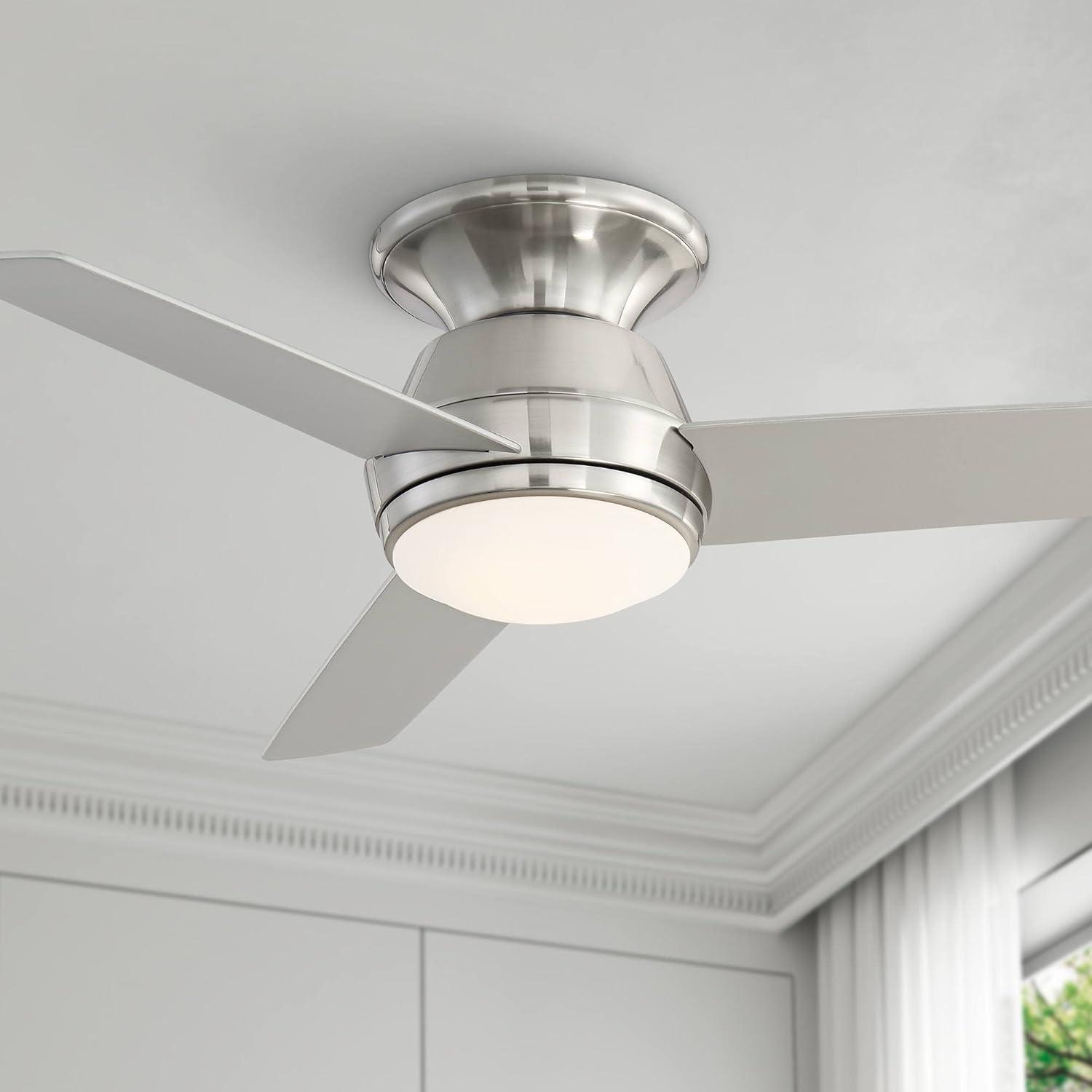 44" Casa Vieja Marbella Breeze Modern Hugger Indoor Ceiling Fan with Dimmable LED Light Remote Control Brushed Nickel Opal Glass for Living Room House