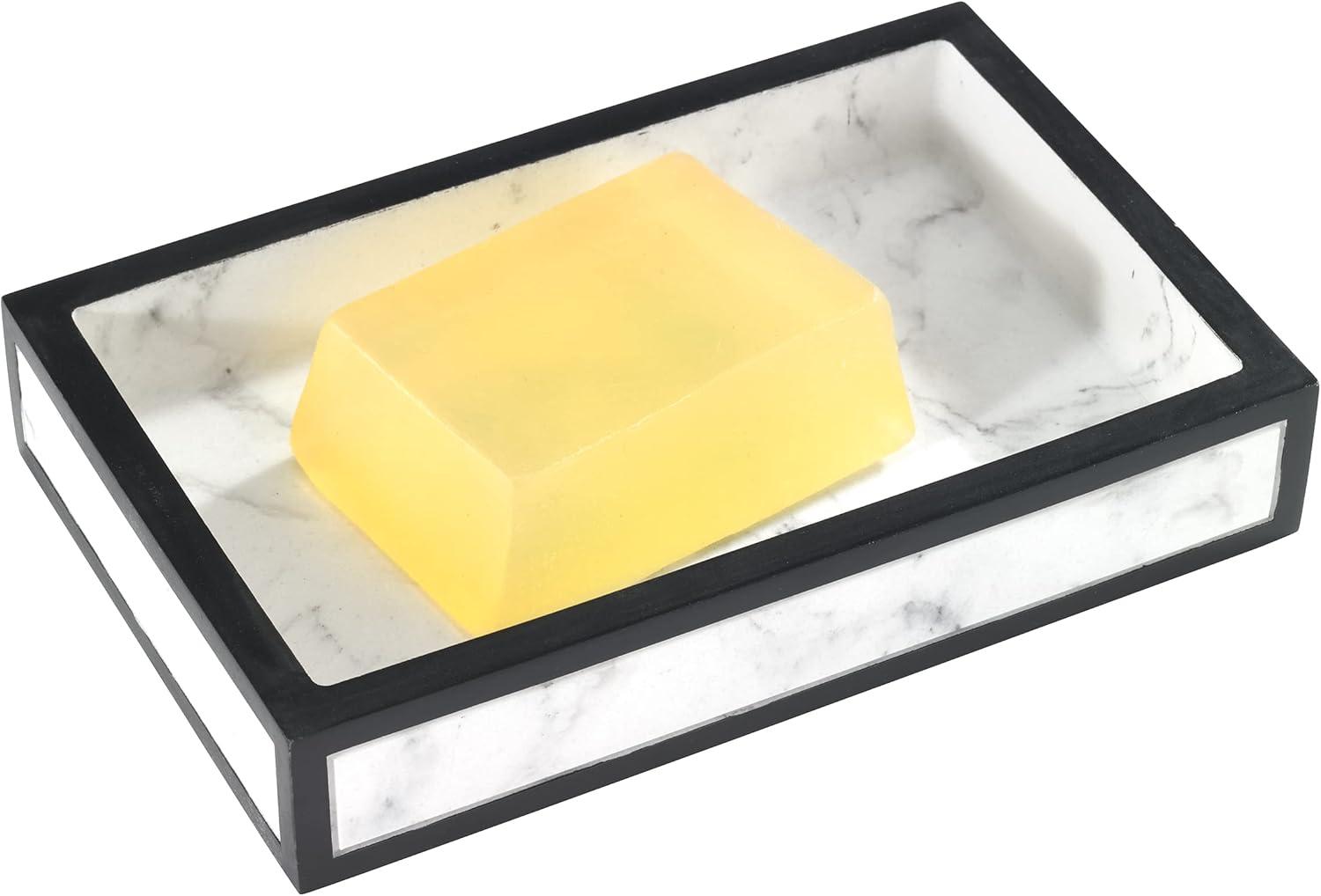 Jasper White and Black Marble-Look Resin Soap Dish