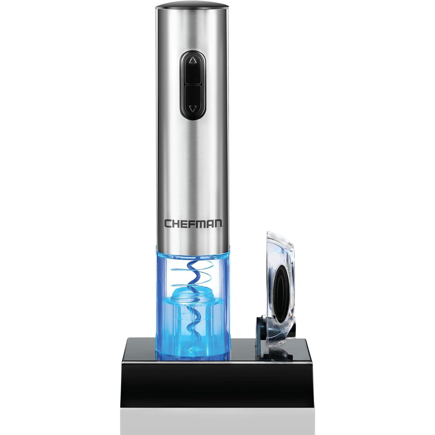 Chefman Electric Wine Opener w/ Foil Cutter, Rechargeable Battery - Stainless Steel, New