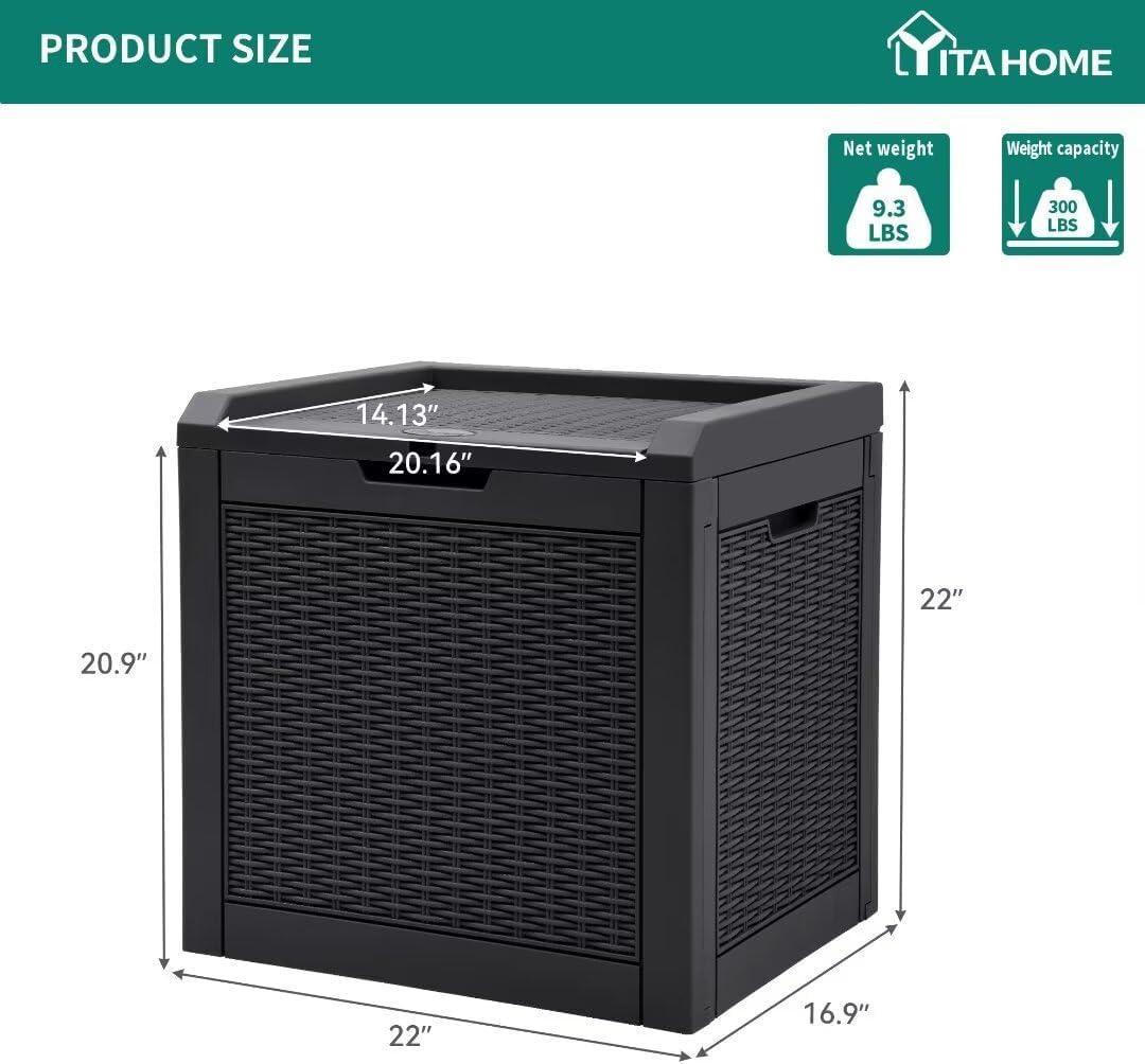 YITAHOME 32 Gallon Rattan Deck Box, Indoor Outdoor Storage Box for Patio Furniture, Pool Accessories, Cushions, Garden Tools, Sports Equipment, Waterproof Resin with Lockable Lid & Side Handles, Black
