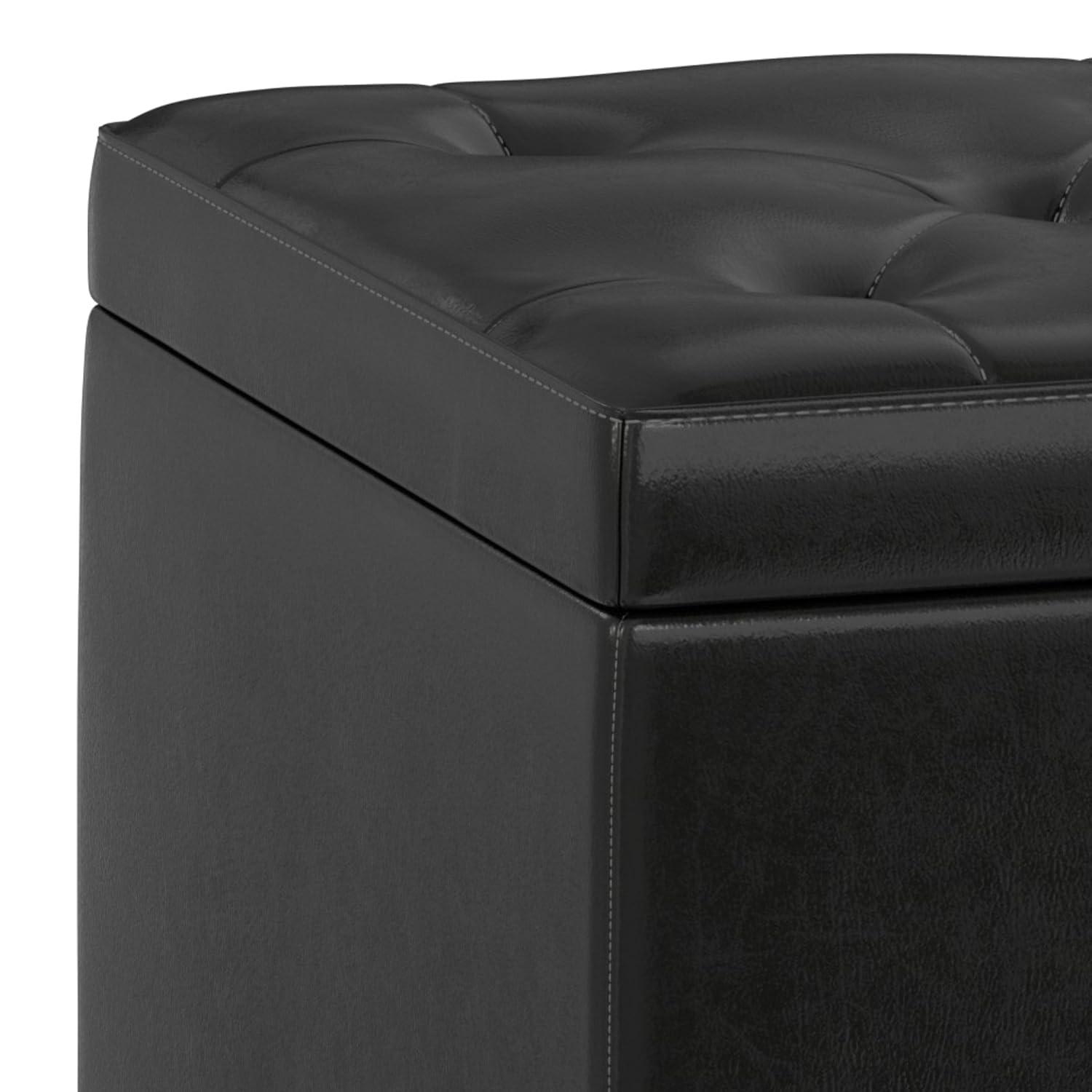 Simpli Home Hamilton 44"W Upholstered Lift-Top Storage Ottoman with Nailhead Trim and Tufted Detailing
