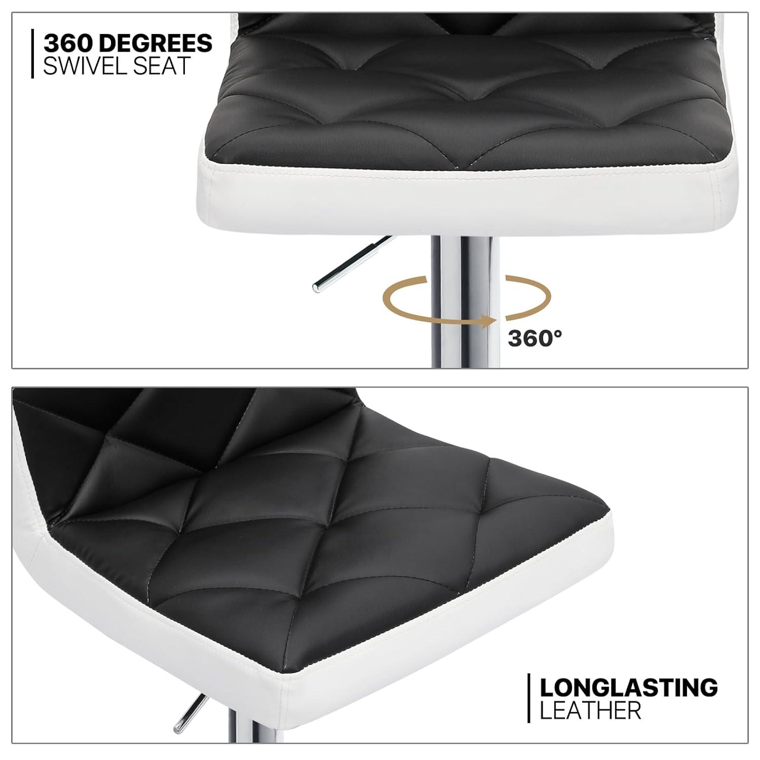 MoNiBloom Modern Bar Stools, Faux Leather Swivel Adjustable Barstools with Square Back, Counter Height Chairs Set of 2, Black/White