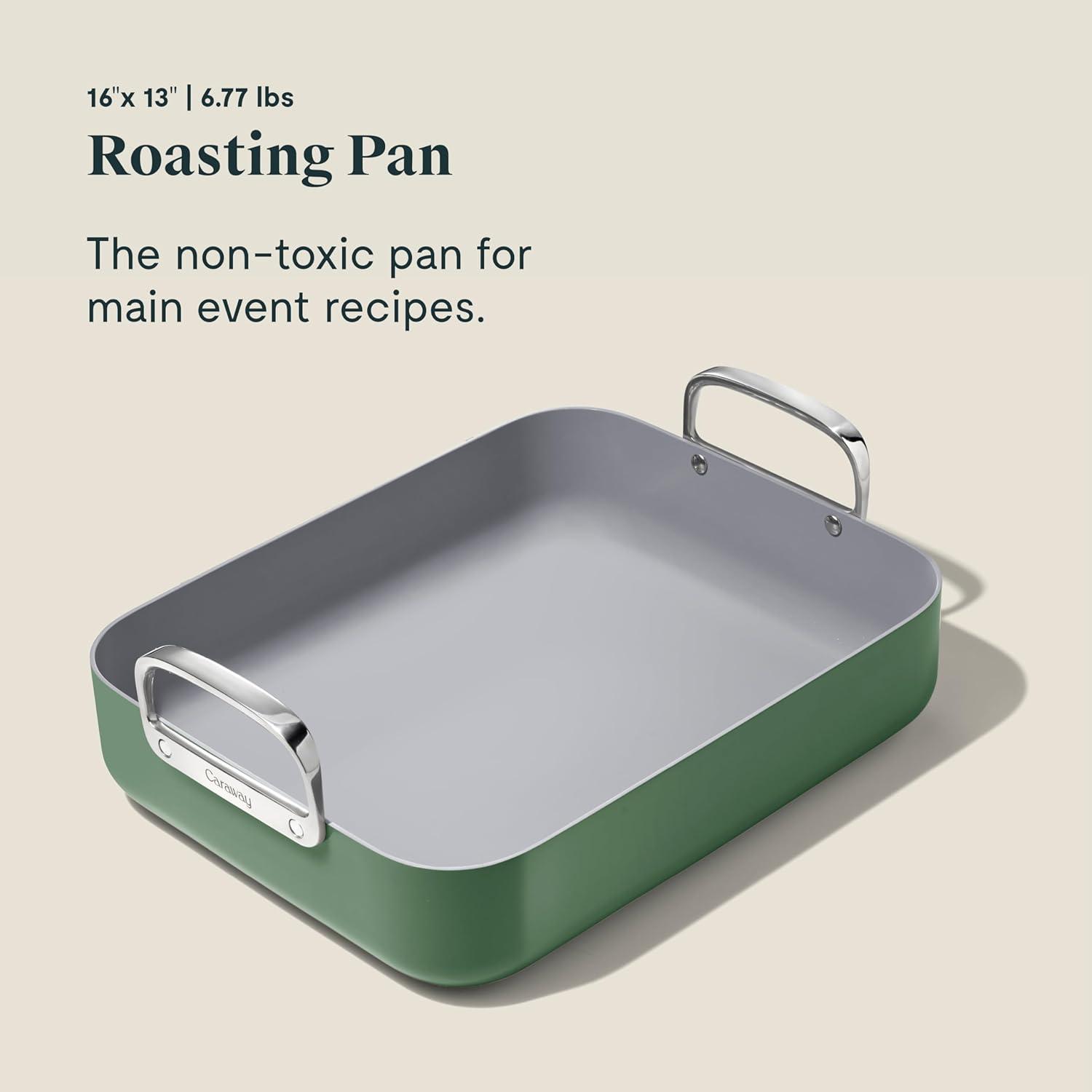 Caraway ® Sage Ceramic Non-Stick Roasting Pan with Rack
