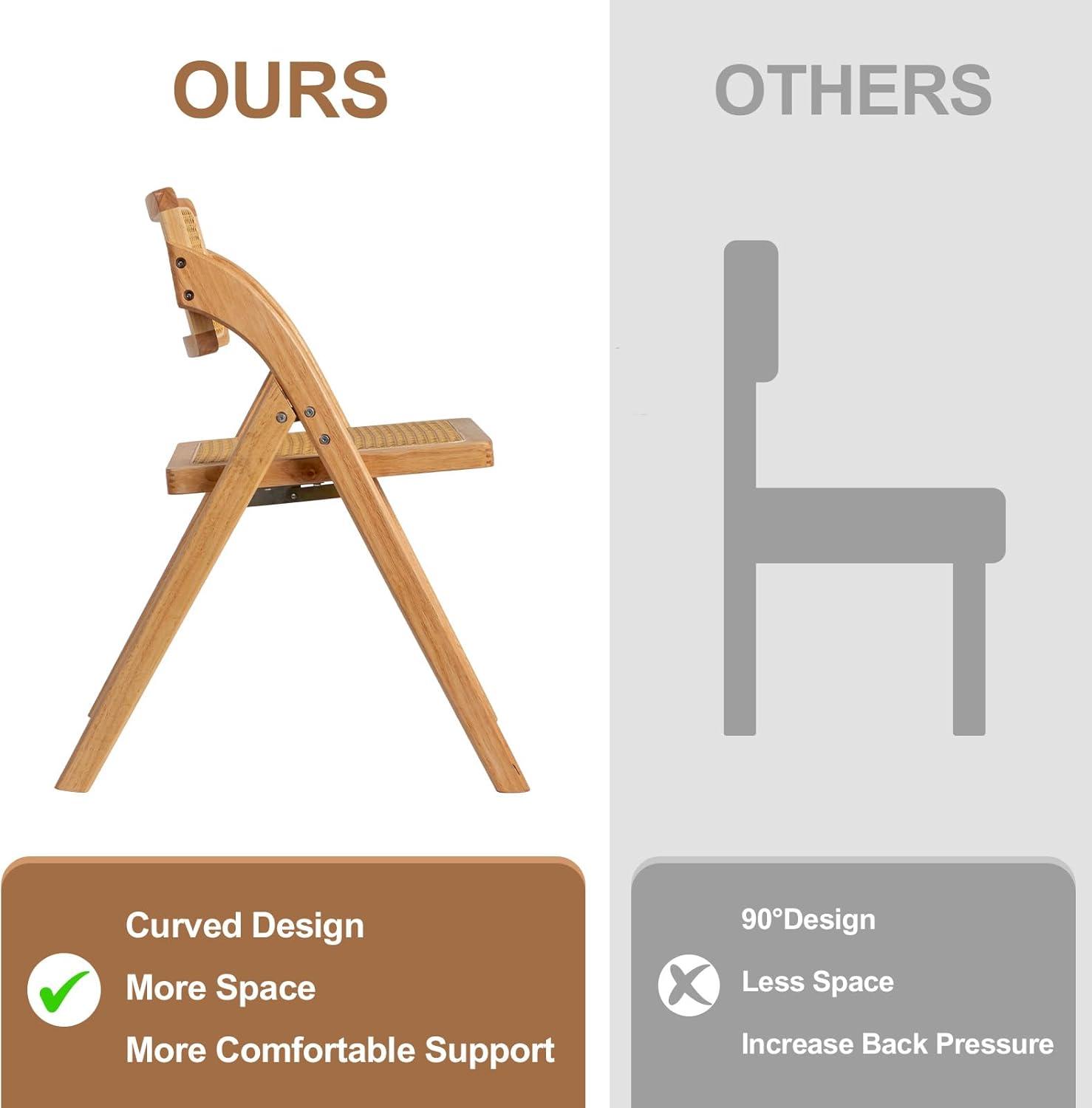 Karl home Wooden Rattan Folding Chairs 2 Pack, Portable Folding Chairs for Indoor, Ideal for Kitchen Dining Room, Office Wedding, Party, Picnic, Natural