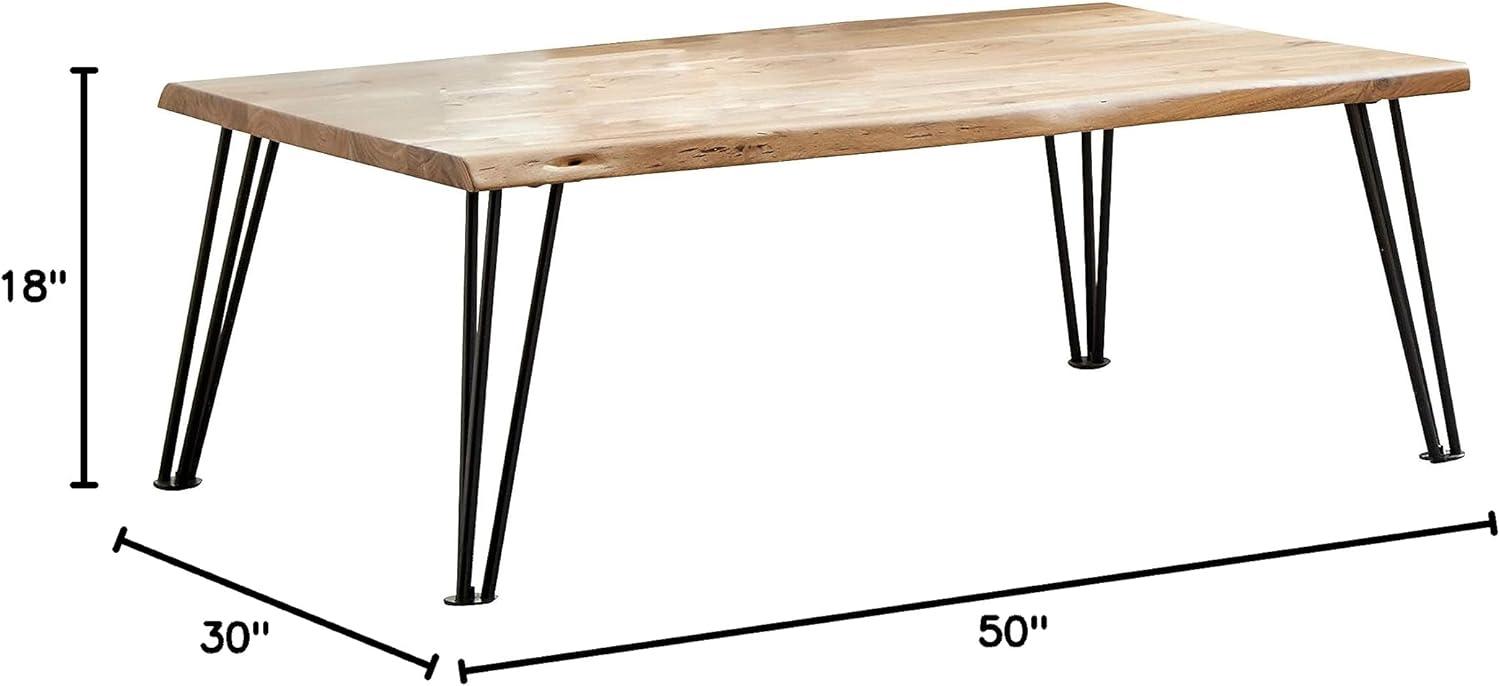 Natural Acacia Wood Rectangular Coffee Table with Black Metal Hairpin Legs