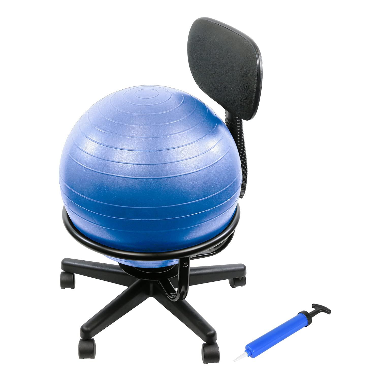 CanDo Metal Ball Chair Inflatable Ergonomic Active Seating Exercise Ball Chair With Air Pump for Home, Office, and Classroom