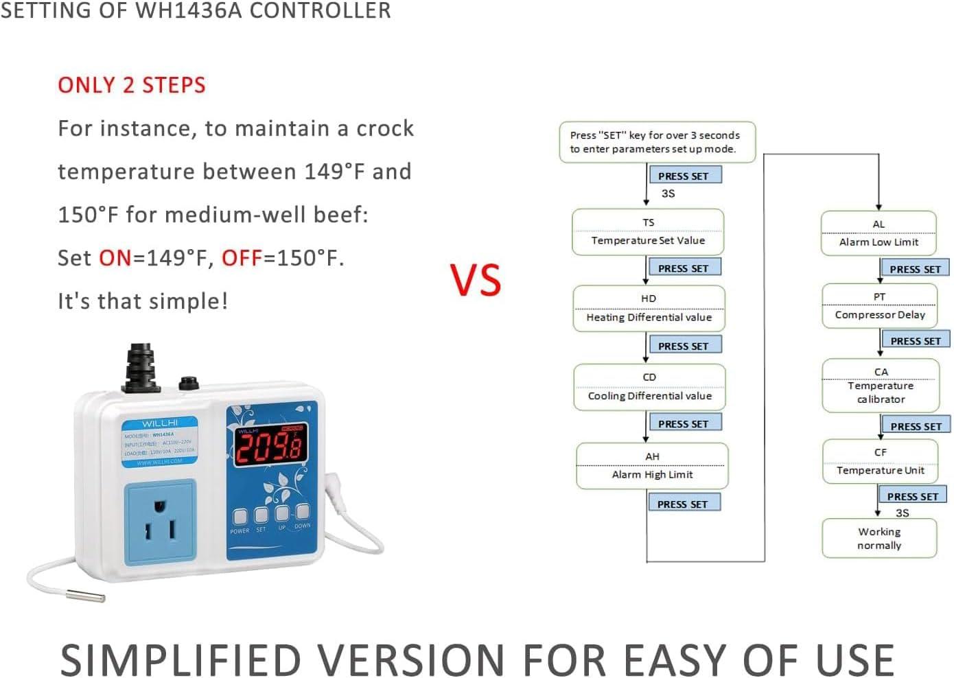 WILLHI WH1436A Temperature Controller 110V Digital Thermostat Switch Sous Vide C