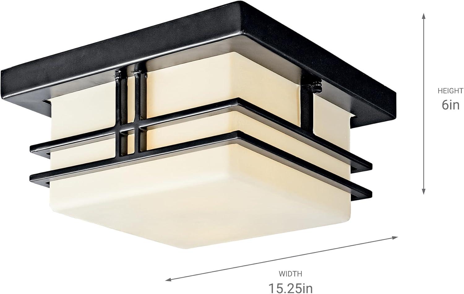 Black and Opal Glass 2-Light Outdoor Flush Mount Ceiling Fixture