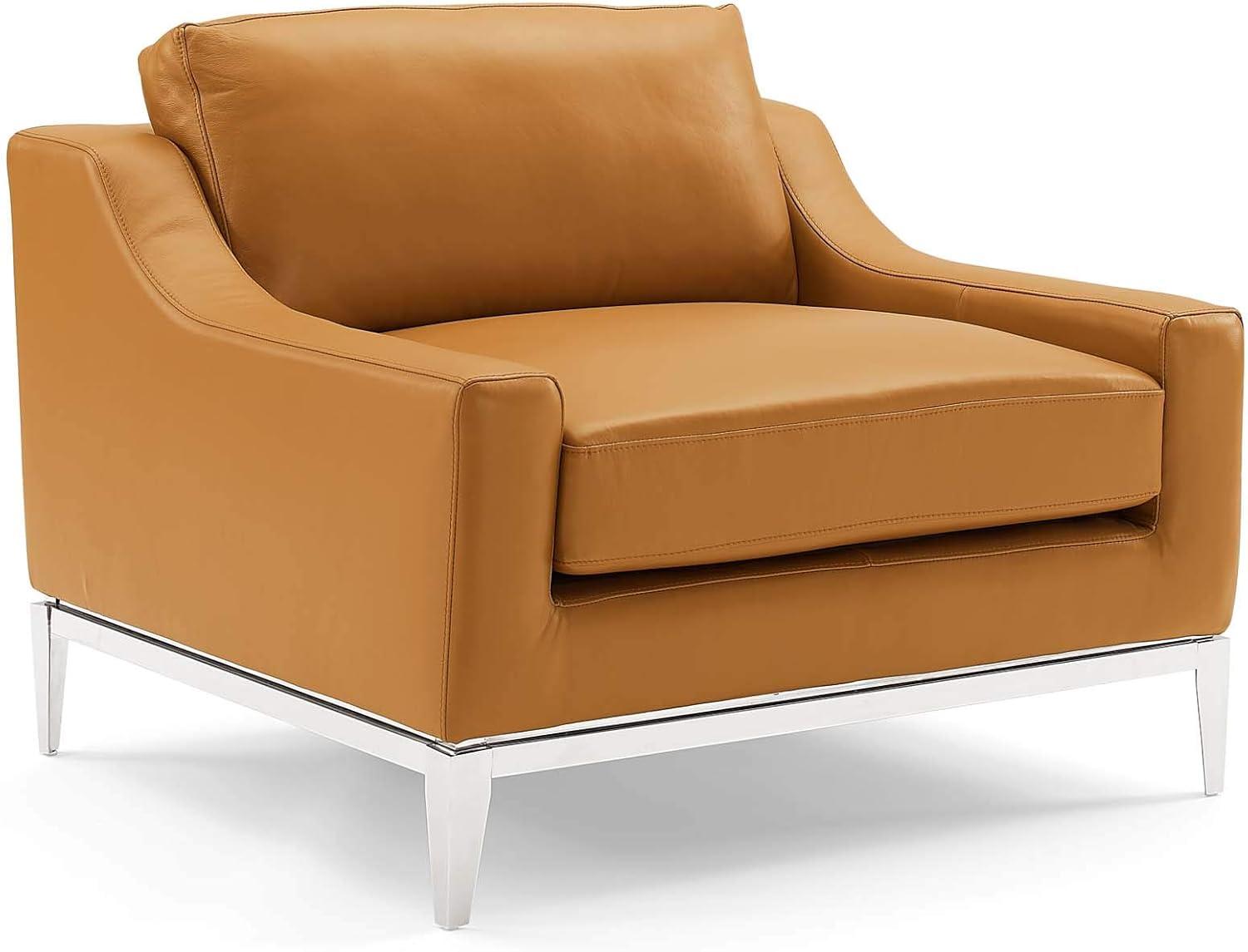 Modway Harness Stainless Steel & Leather Arm Chair in Tan (Set of 2)