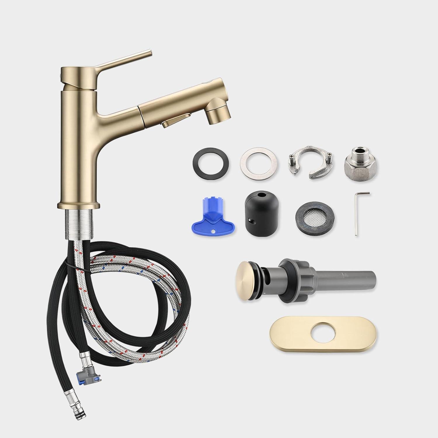 Brushed Gold Stainless Steel Single Handle Bathroom Faucet