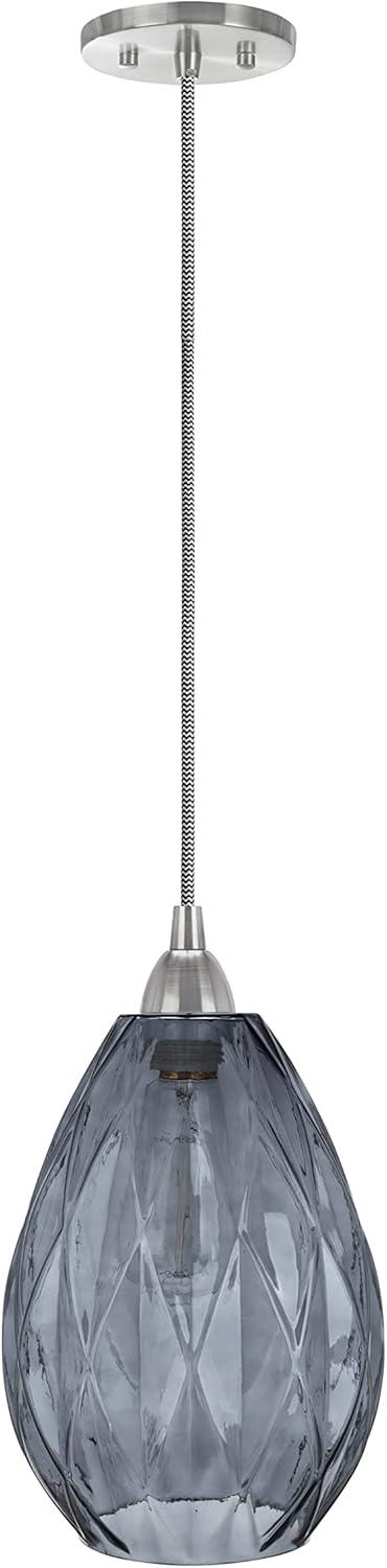 Aspen Creative 61099-21 Adjustable One-Light Hanging Mini Pendant Ceiling Light, Transitional Design in Satin Nickel Finish, Smoke Glass Shade, 7" Wide