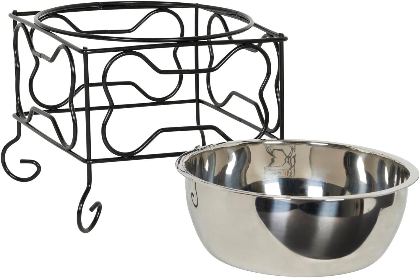 YML 7-Inch Wrought Iron Stand with Single Stainless Steel Bowl - Size: Medium (6.75 inches H x 8.25 inches W x 8.25 inches D)