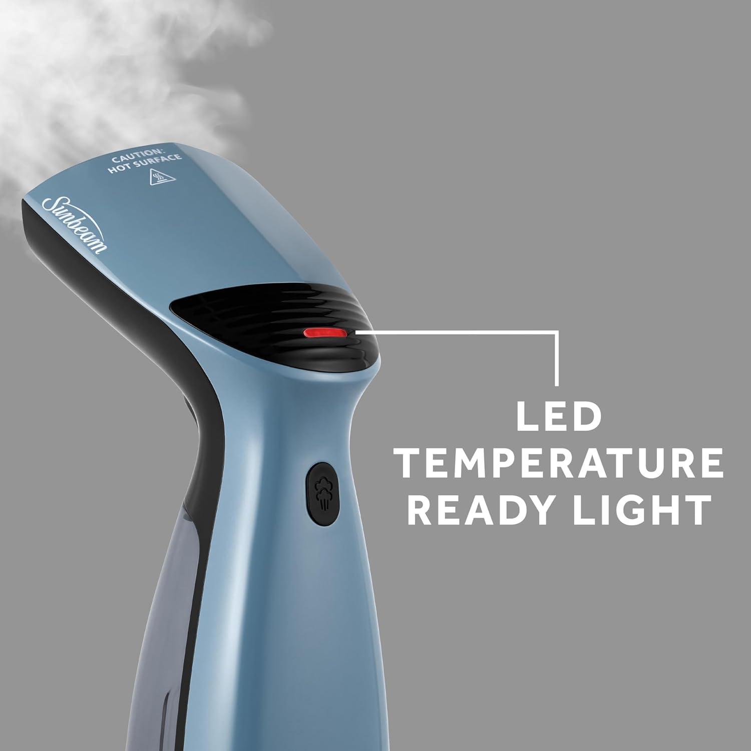 Sunbeam 1000W Compact Handheld Steamer for Clothes, Portable, Travel Steamer, Non-Stick Head, 30s Heat Up, 8 Minutes Continuous Steam, 110ml Water Tank, Bristle Brush, Storage Bag, Blue/Black