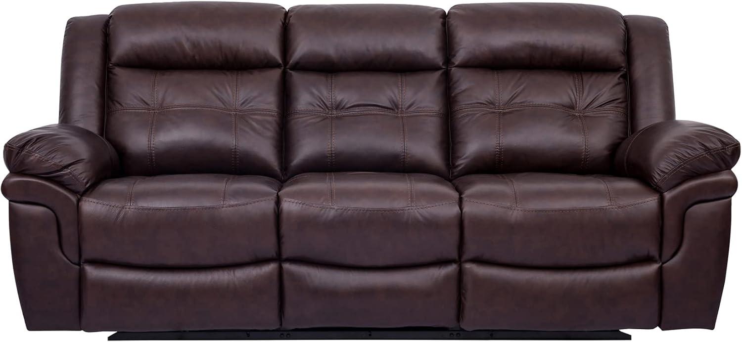 Luxurious Dark Brown Genuine Leather Manual Reclining Sofa