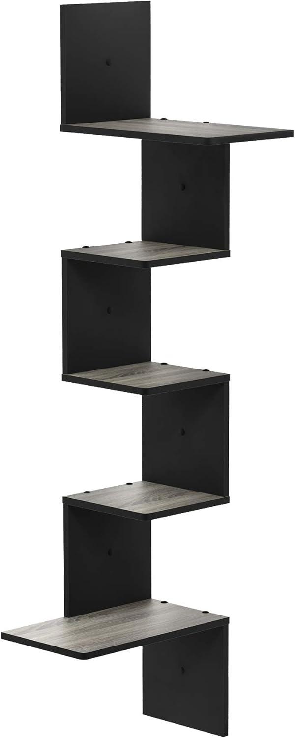 French Oak Grey and Black 5-Tier Floating Wall Shelf