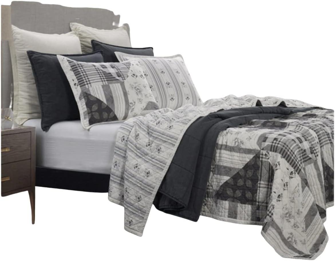 Hiend Accents Unisex Patchwork Prairie Reversible 3-Piece King Quilt Set Black One Size