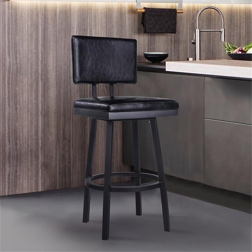 Transitional Black Faux Leather 26" Swivel Barstool with Metal Base