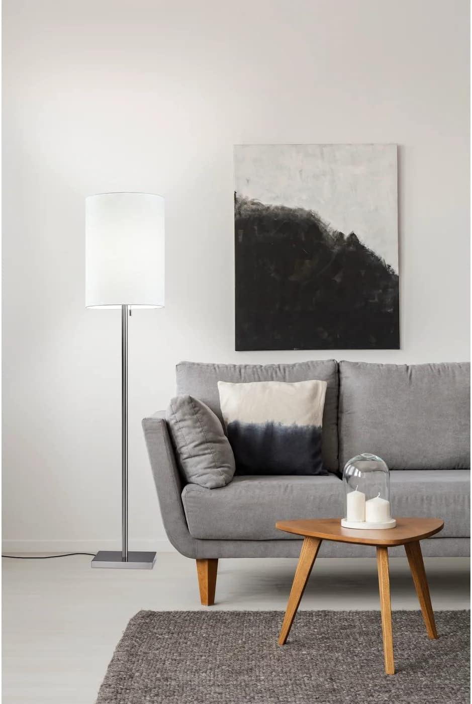 Elegance Squared Brushed Steel & Textured White Fabric Floor Lamp