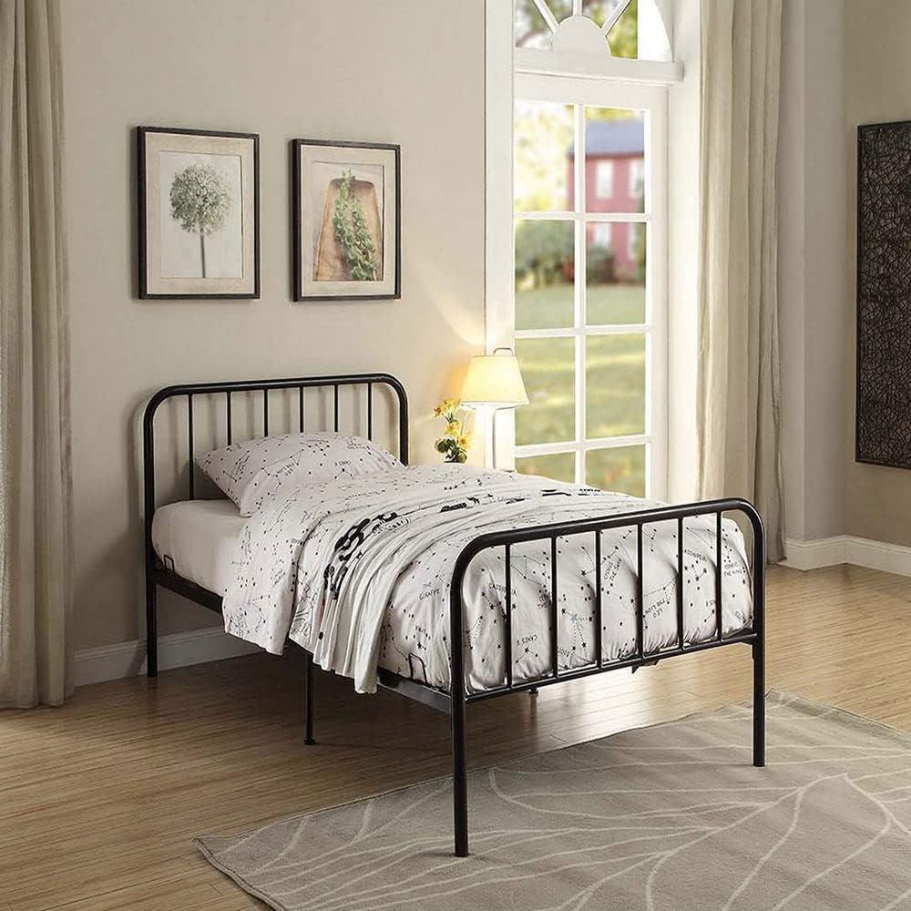 Modern Twin Metal Platform Bed with Headboard in Black